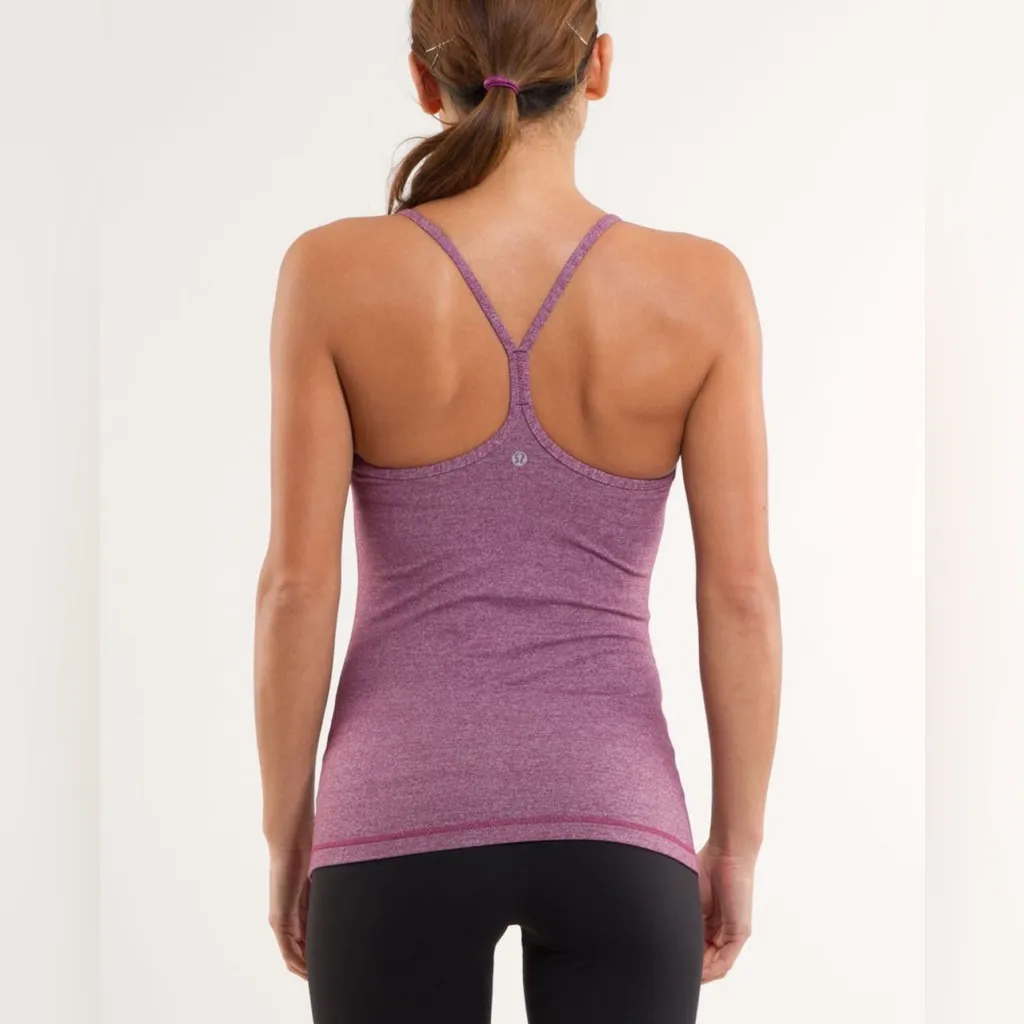 Women’s Lululemon Athletica Power Y Tank Top Heathered Plum Purple Shelf Bra 6 - Image 2