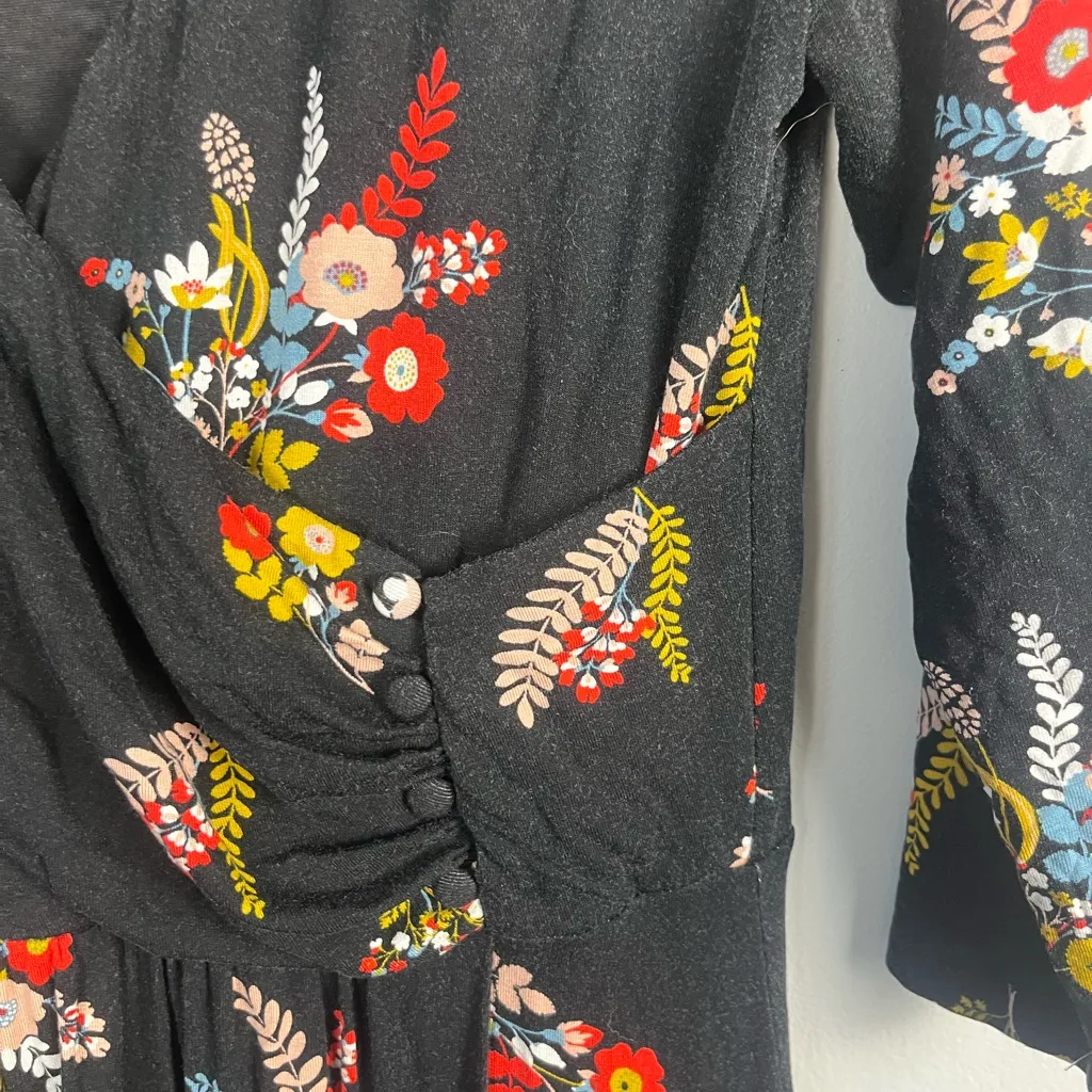 Boden Francesca Floral Jersey Midi faux Wrap Dress, Size 8 Black - Image 4