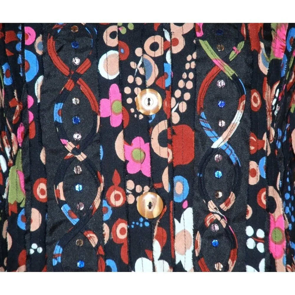 Sara Studio Colorful Bold Retro Size XL Lightweight Shacket Button Front Sequin Black - Image 5