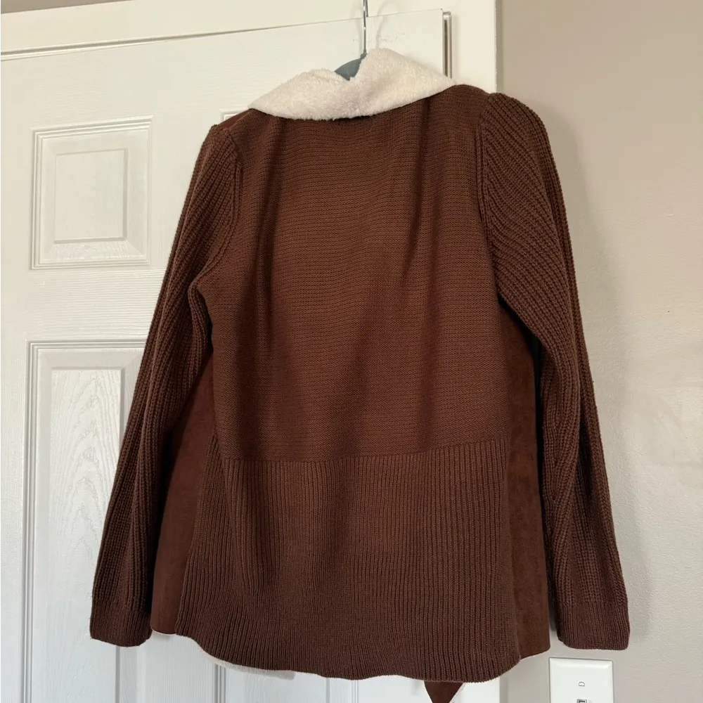 Suede fleece brown soft knit cardigan jacket Size L - Image 6