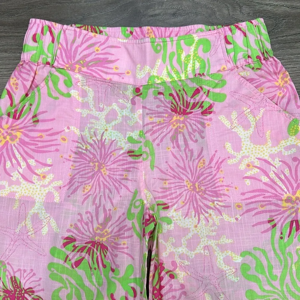 Lilly Pulitzer Mid Rise Wide Leg Pants‎ Pink Green Size Small - Image 2