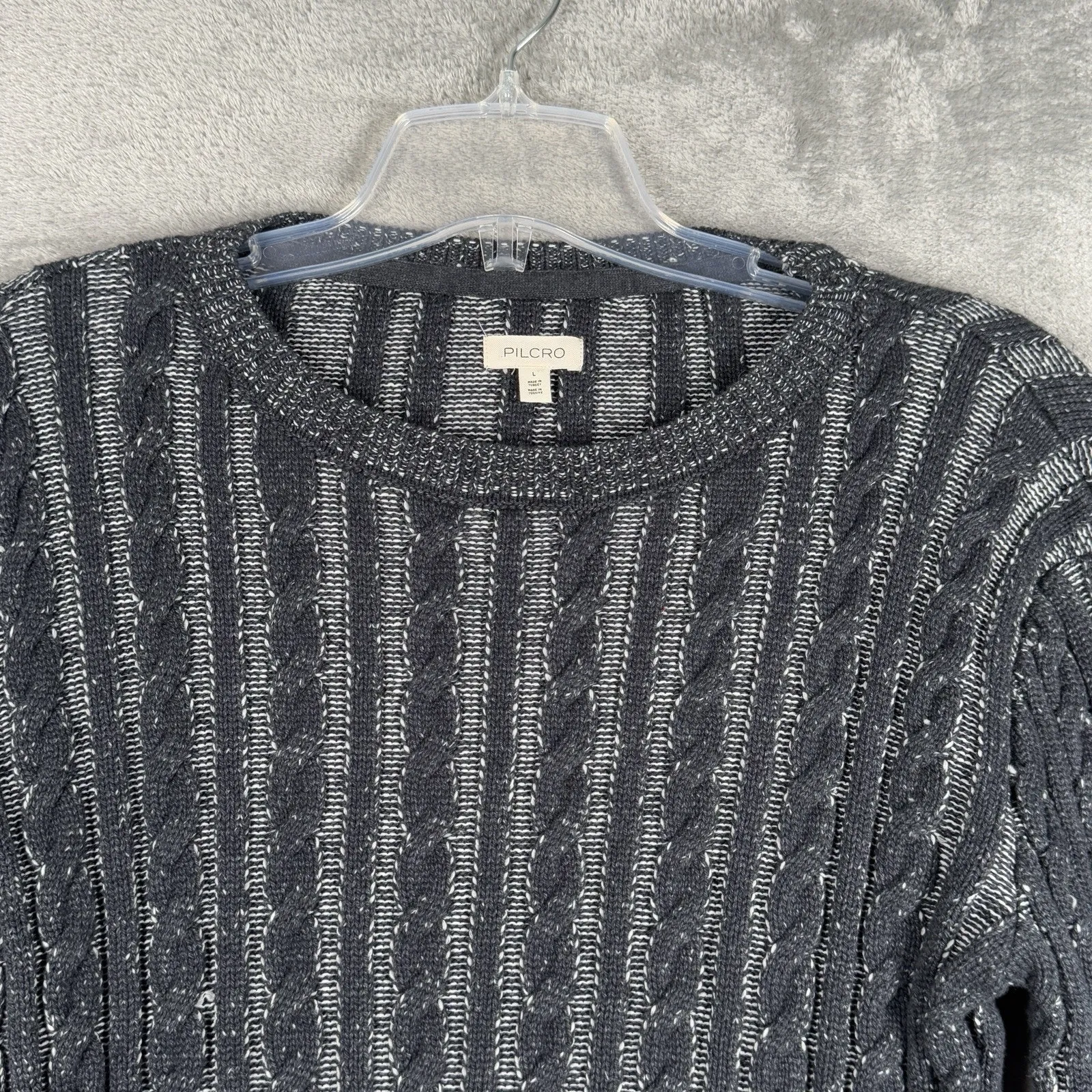 Pilcro Sweater Womens Large Navy White Marled Chunky Casual Distressed Grunge - Image 4