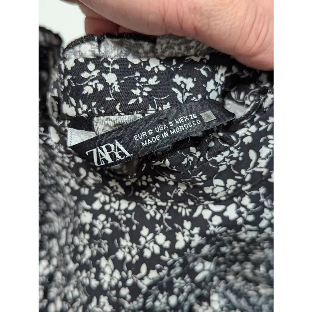ZARA Printed Poplin Dress Long Sleeve Mini Mock Neck Womens Small Tunic TikTok - Image 5