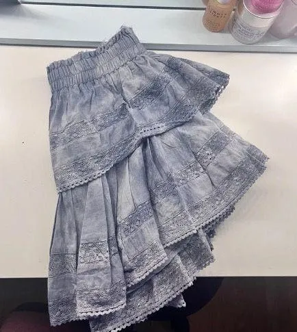 Ruffle Mini Skirt - Washed Demin Hand Dye - Image 5