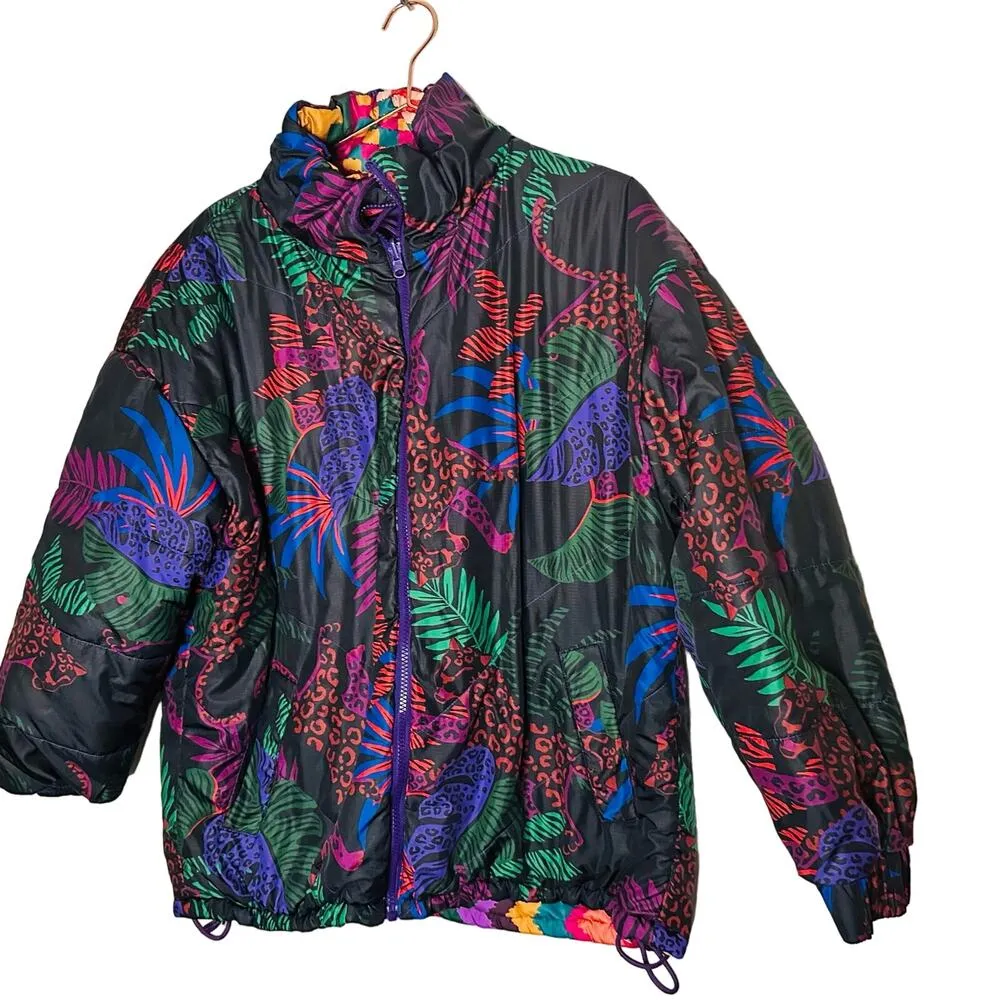 Farm Rio  Crochet Patchwork Print Reversible Oversize Puffer Jacket Size Medium - Image 7