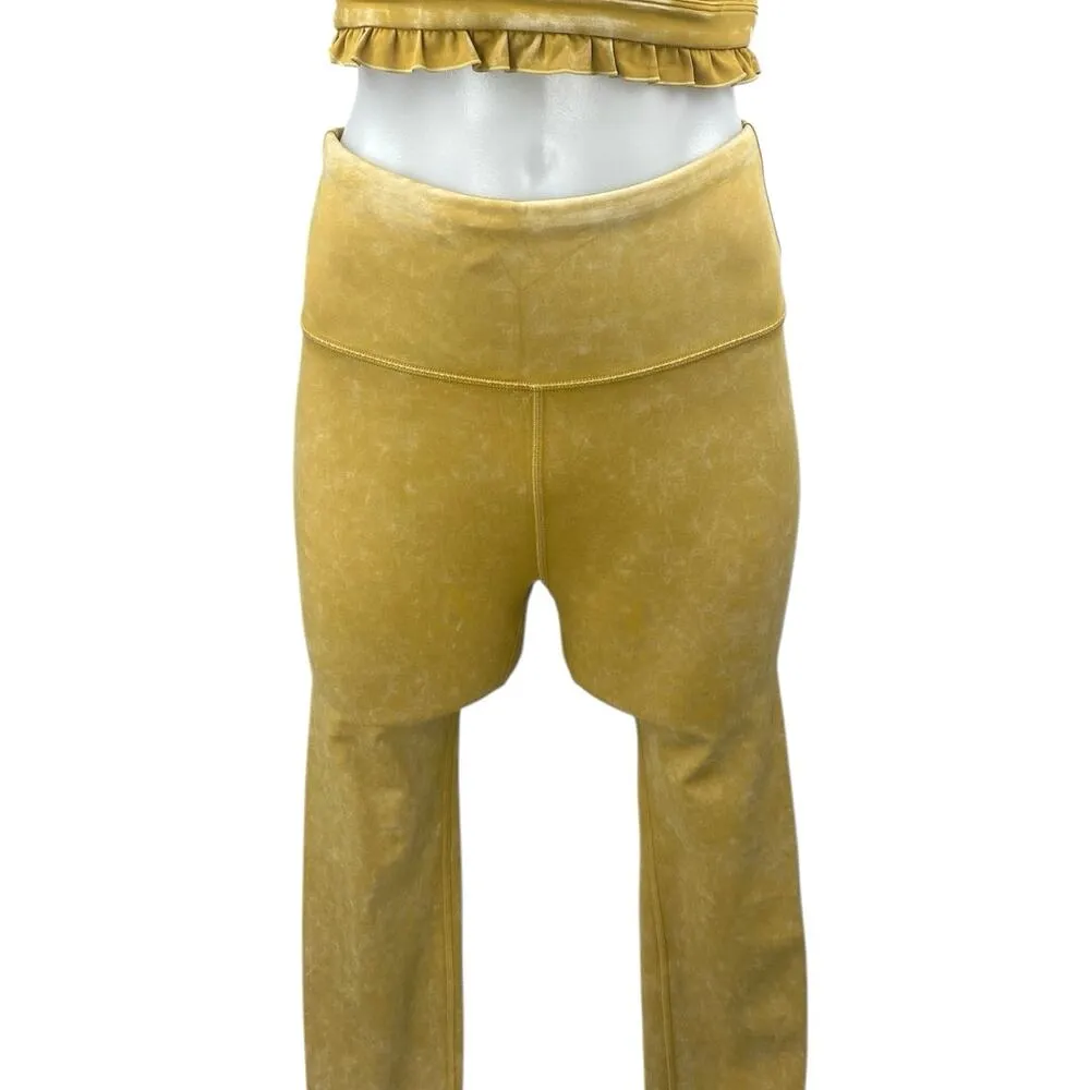 JoyLab Yellow Gold Velour Velvet Sleeveless Crop Top Leggings Pants 2 Pc Set XS - Image 5