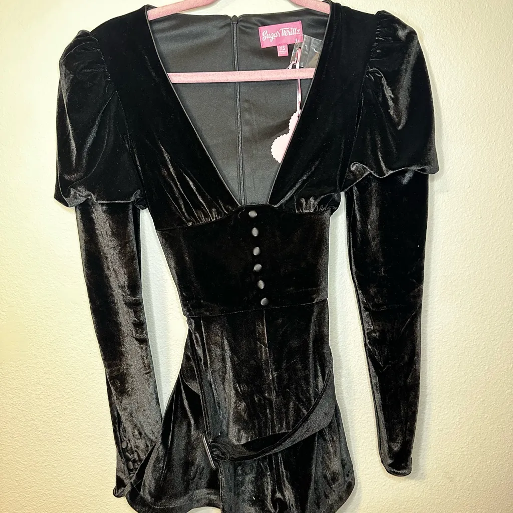 Sugar Thrillz Black Velvet Jumpsuit Size XS - Image 2