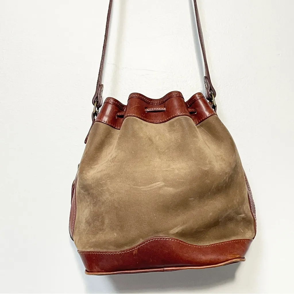 Timberland Vintage Suede Leather Bucket Bag | Crossbody Drawstring |‎ EUC - Image 6