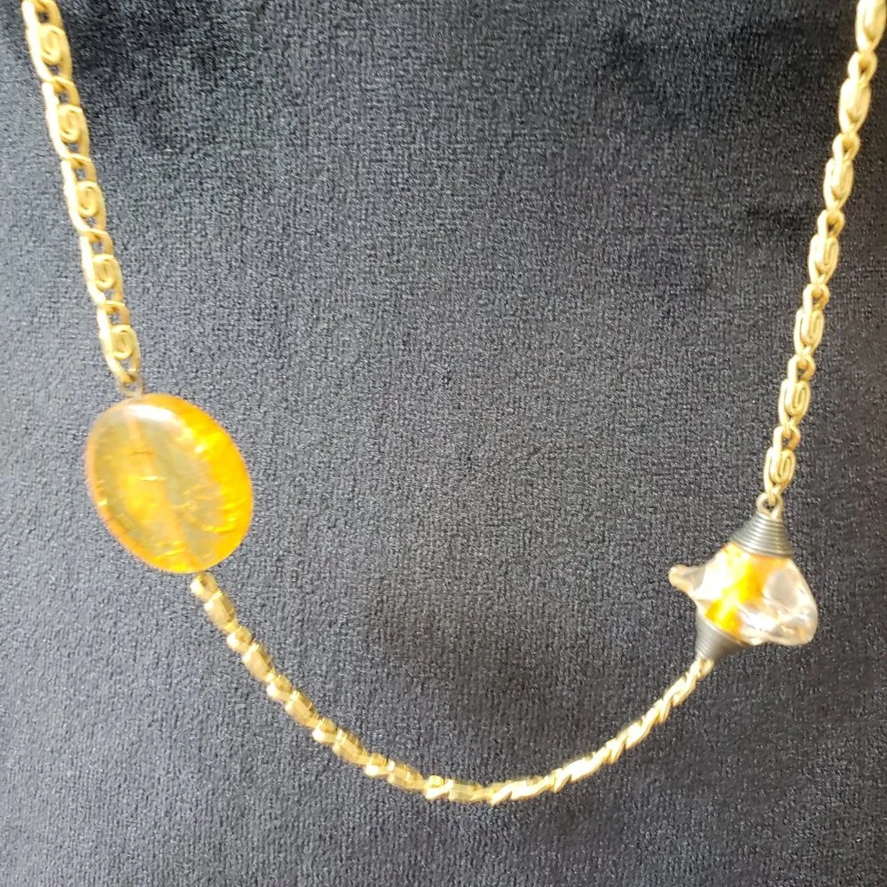 Womens Gold Tone Yellow Sapphires Paper Clip Chain Station Necklace with Lobster - Image 5