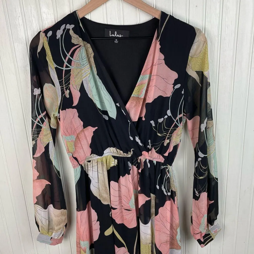 Lulus Wondrous Water Lilies Black Floral Print Maxi Dress Size Small Whimsigoth - Image 12