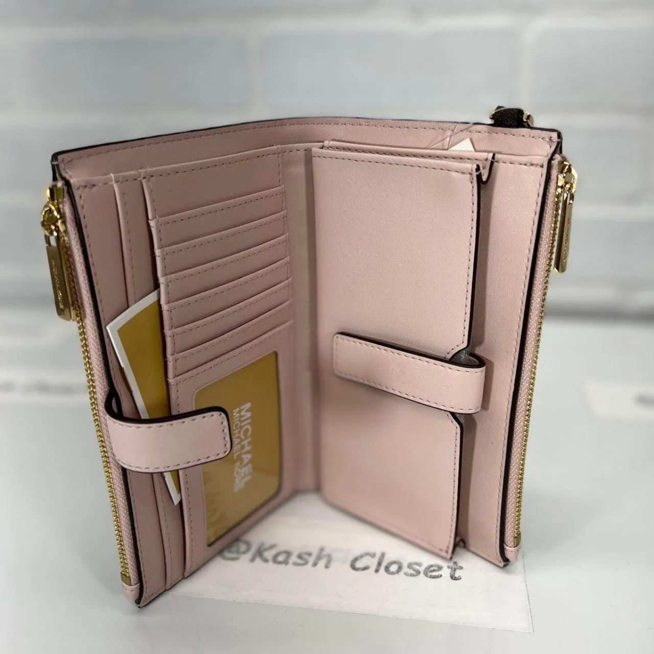 Michael Kors PowderBlush Brown Double Zip Wristlet Large Wallet - Image 5