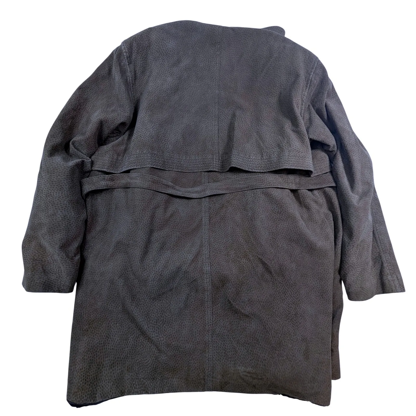 Womens Brown Textured Suede Belted Trench Coat Classic Casual Outerwear Size L - Image 5