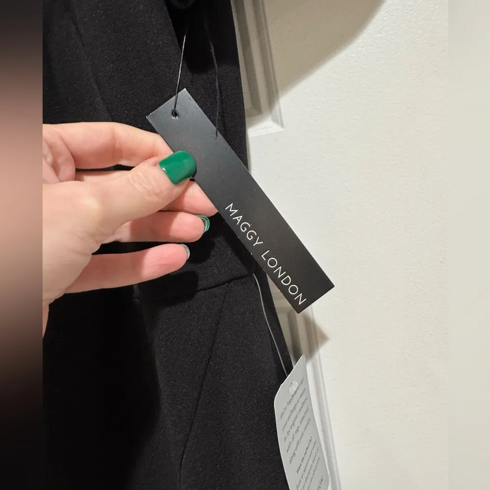 NEW!  Tie Neck Puff Sleeve Scuba Crepe Dress - Image 3