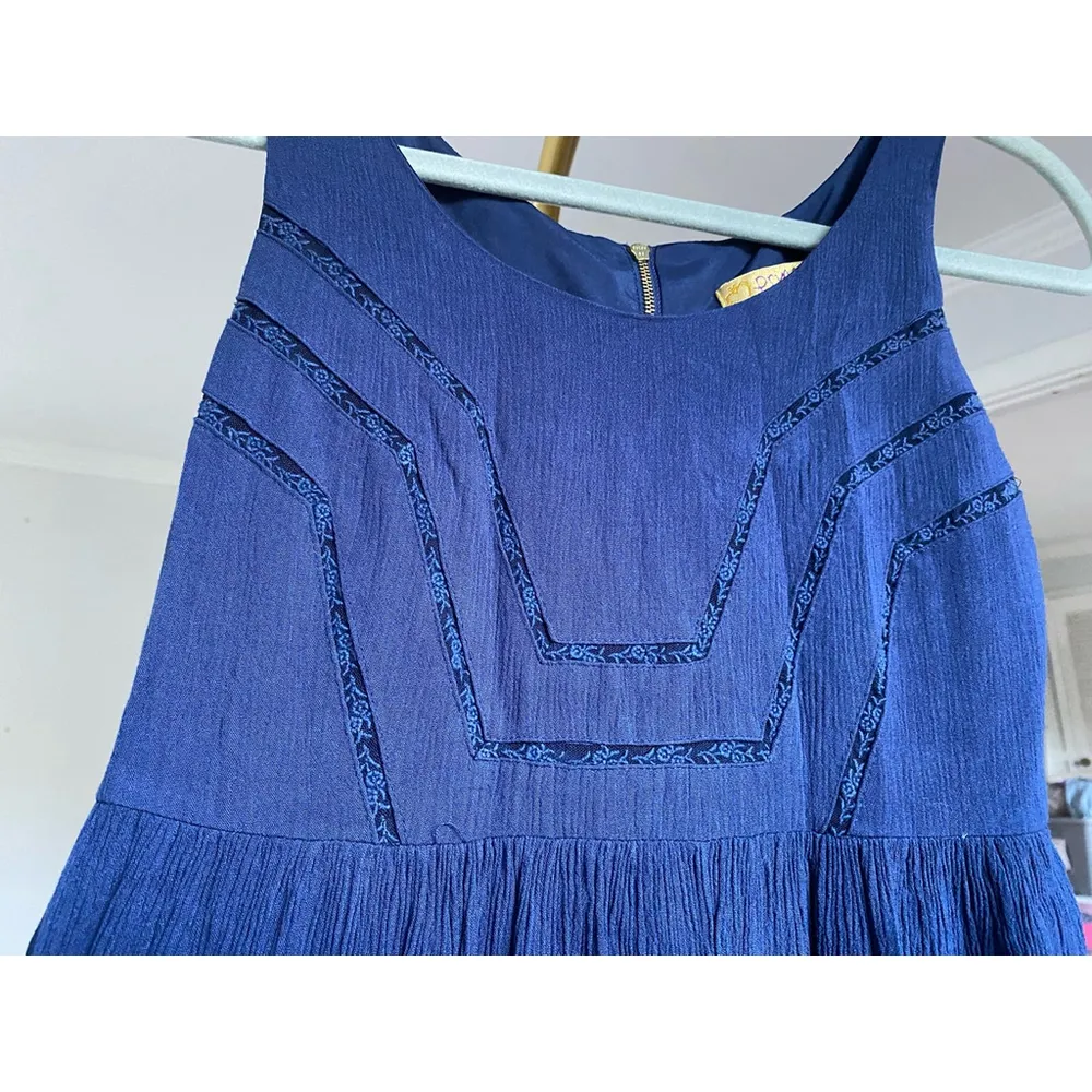 Princess Vera Wang Mini Dress Embroidered Wedding Summer Boho Navy Resort Vaca Blue Size L - Image 5