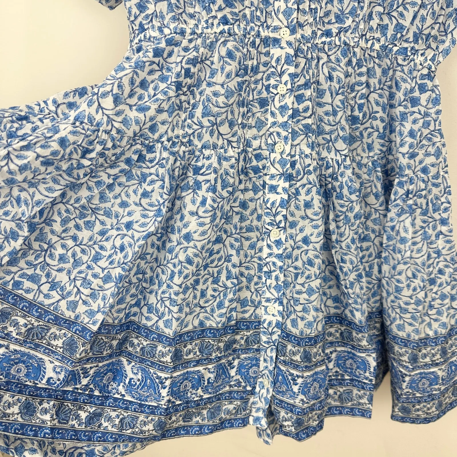 J.Crew Pintuck Mini Shirtdress Bandana Block Print Organic Cotton Blue M NWT - Image 12