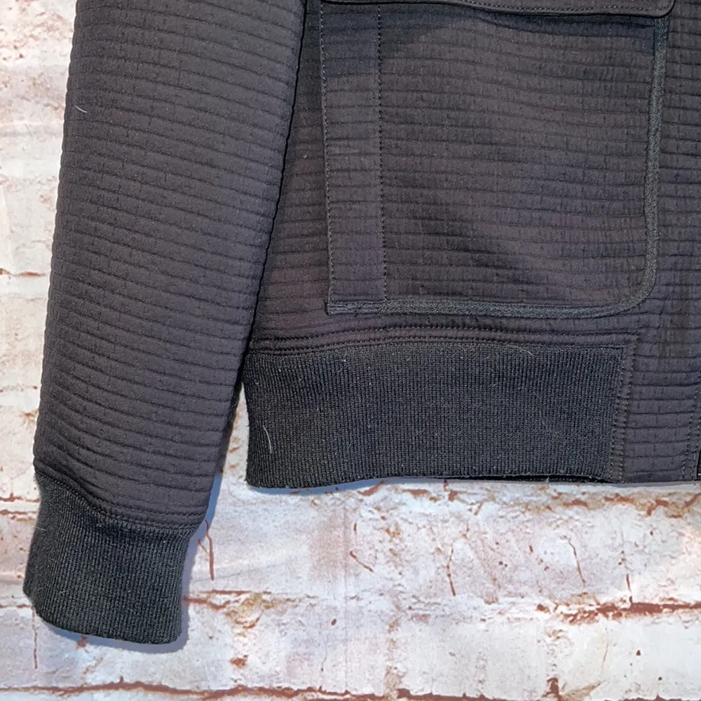 Prana Minx Bomber Jacket S pockets black textured stretchy warm mock collar zip - Image 3