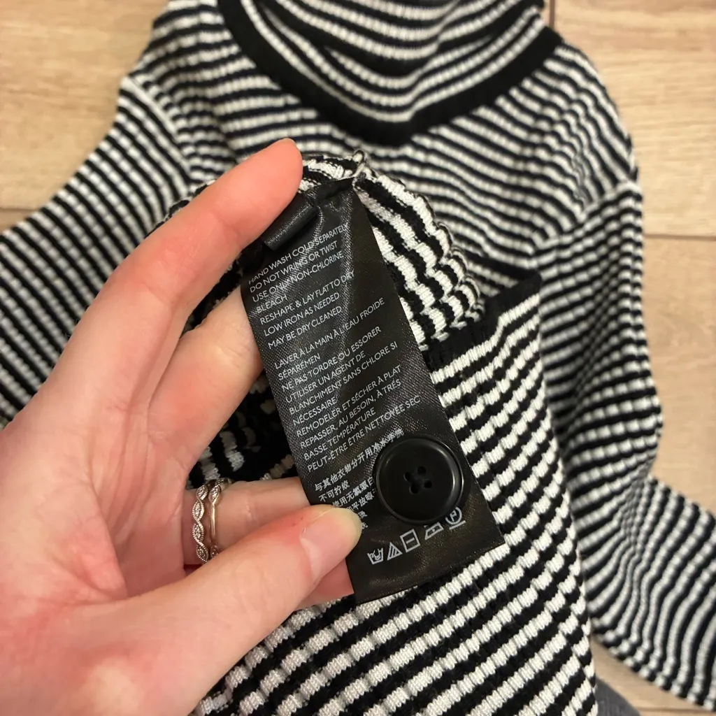 By Anthropologie Button Sleeve Turtleneck Sweater Black White Striped Size XS - Image 5