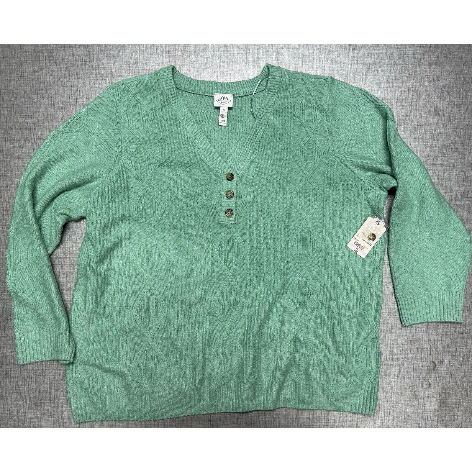 NEW St Johns Bay Henley Sweater Womens 2XL Green V Neck Buttons‎ NWT - Image 4