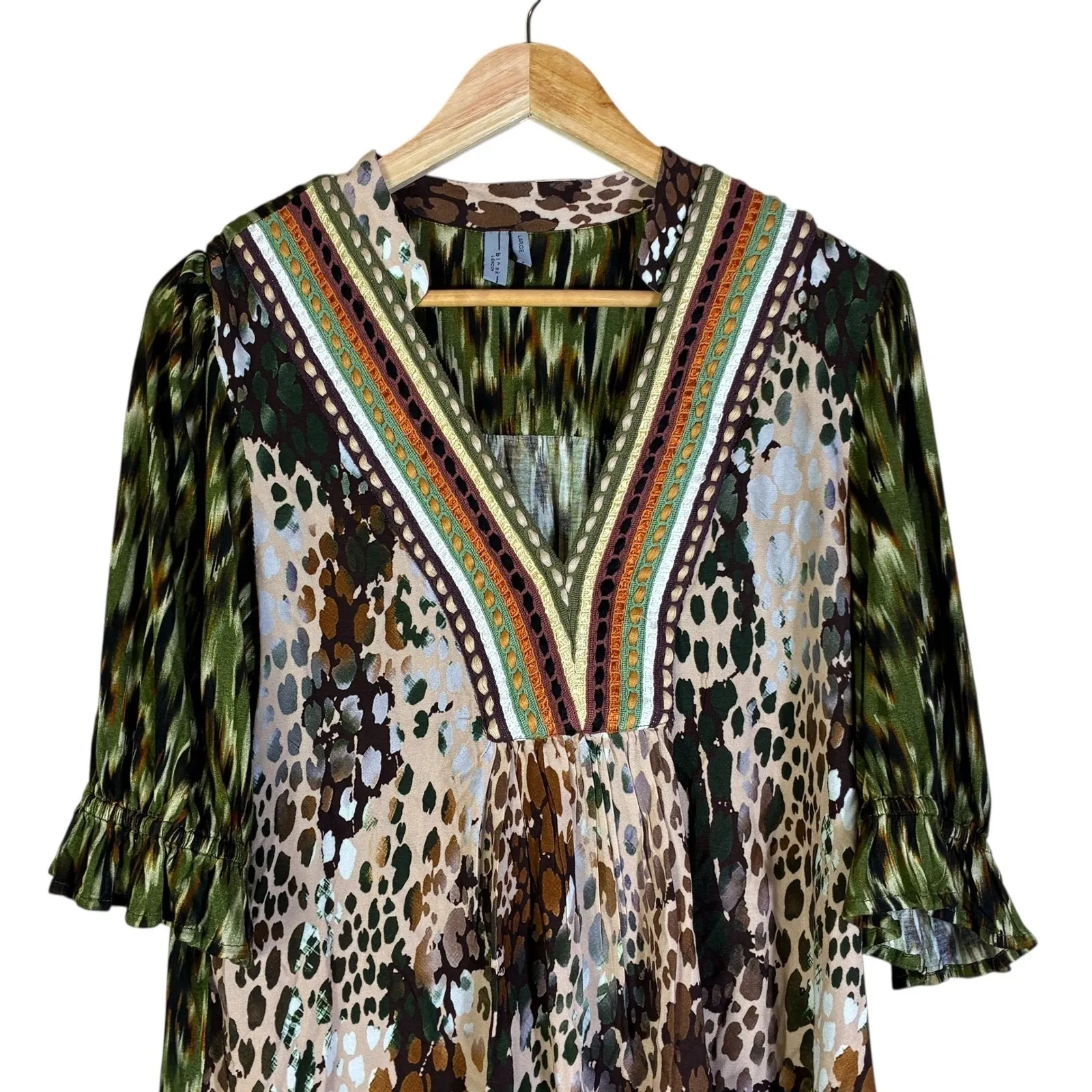 Blank London Womens Boho Abstract Tunic Top Size L Green Artsy Indie Hippie Size L - Image 3