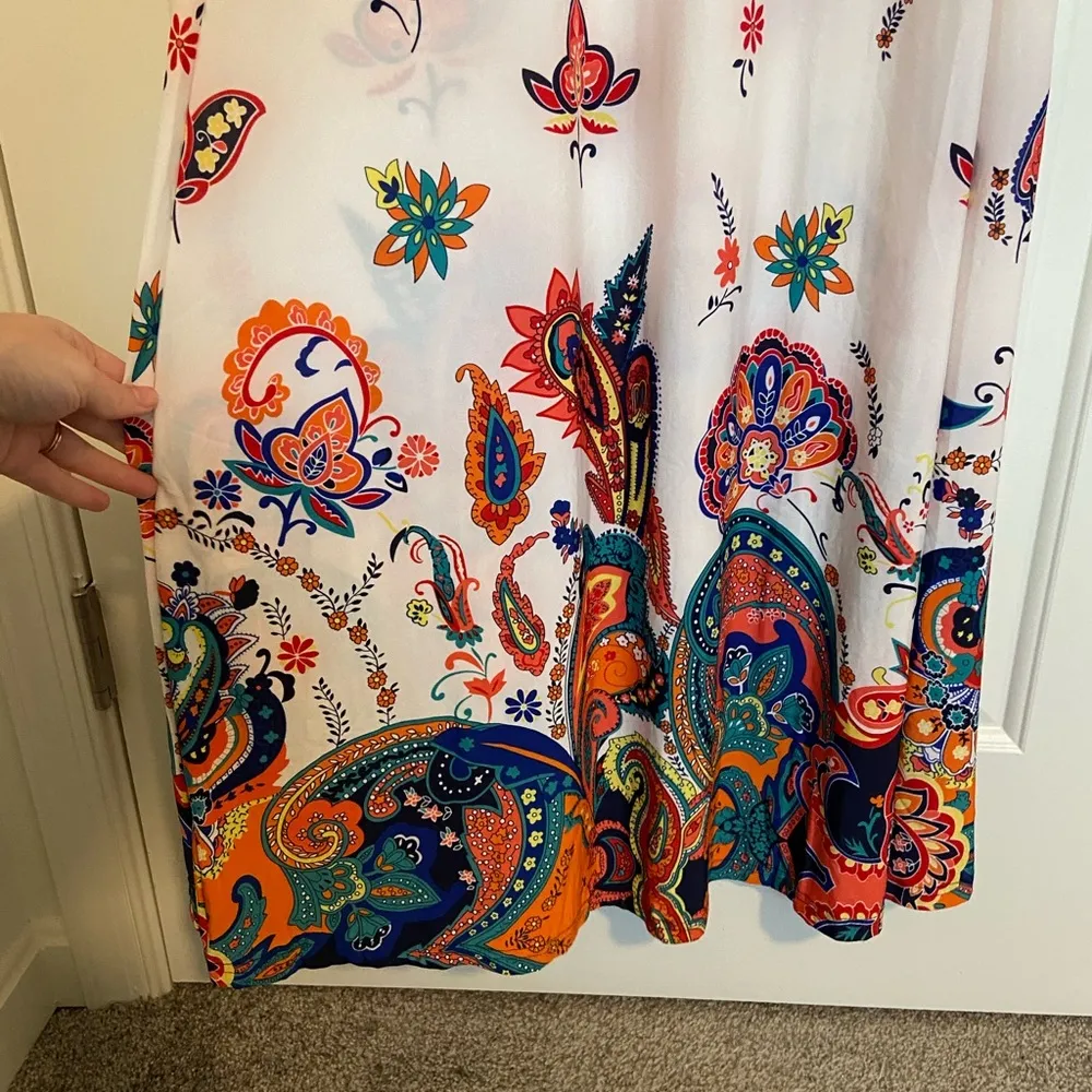 NEW Reborn women’s multicolor paisley maxi adjustable strap stretch dress large White - Image 3