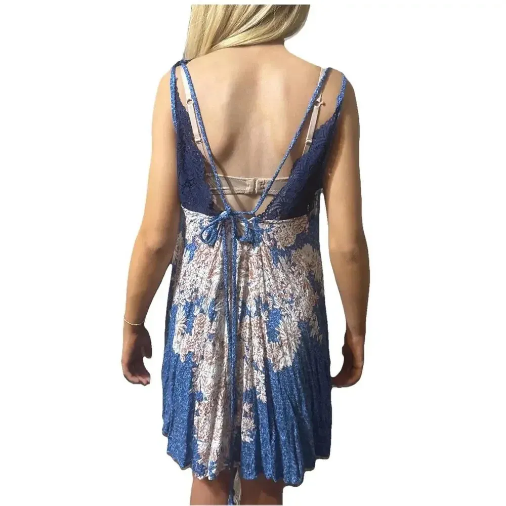 Free People Floral Printed Boho Hippie Crochet Lace Top Gown Dress M - Image 3