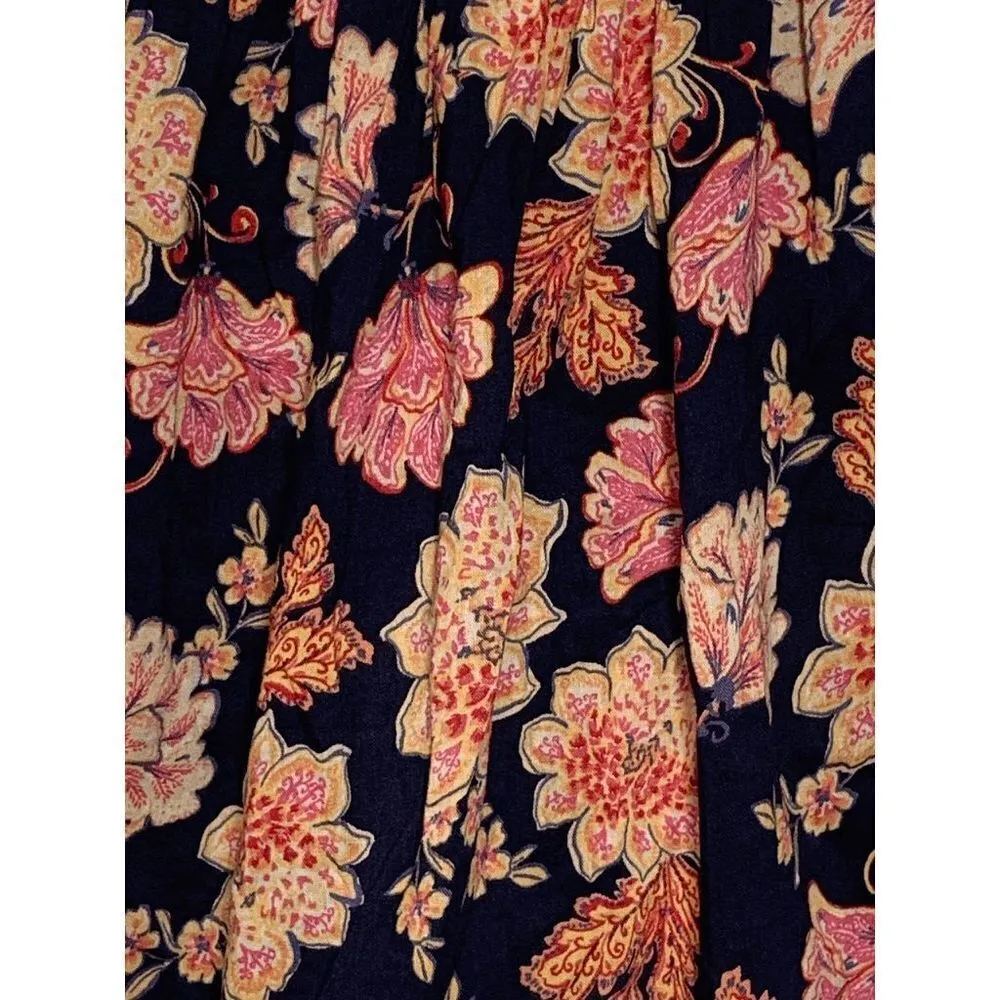 Old Navy Women's Woven Peasant Boho Floral Tie Back Top Blouse Navy Pink Small - Image 2