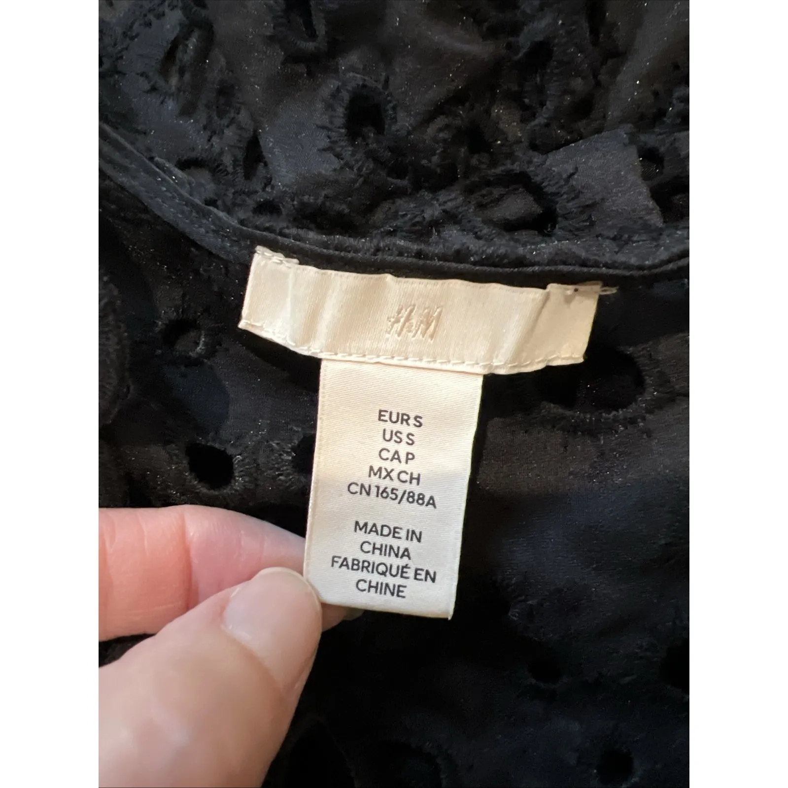 H&M Black Eyelet Tie Front Top Whimsigoth Dark Fairy Witchy Peasant Victorian - Image 6