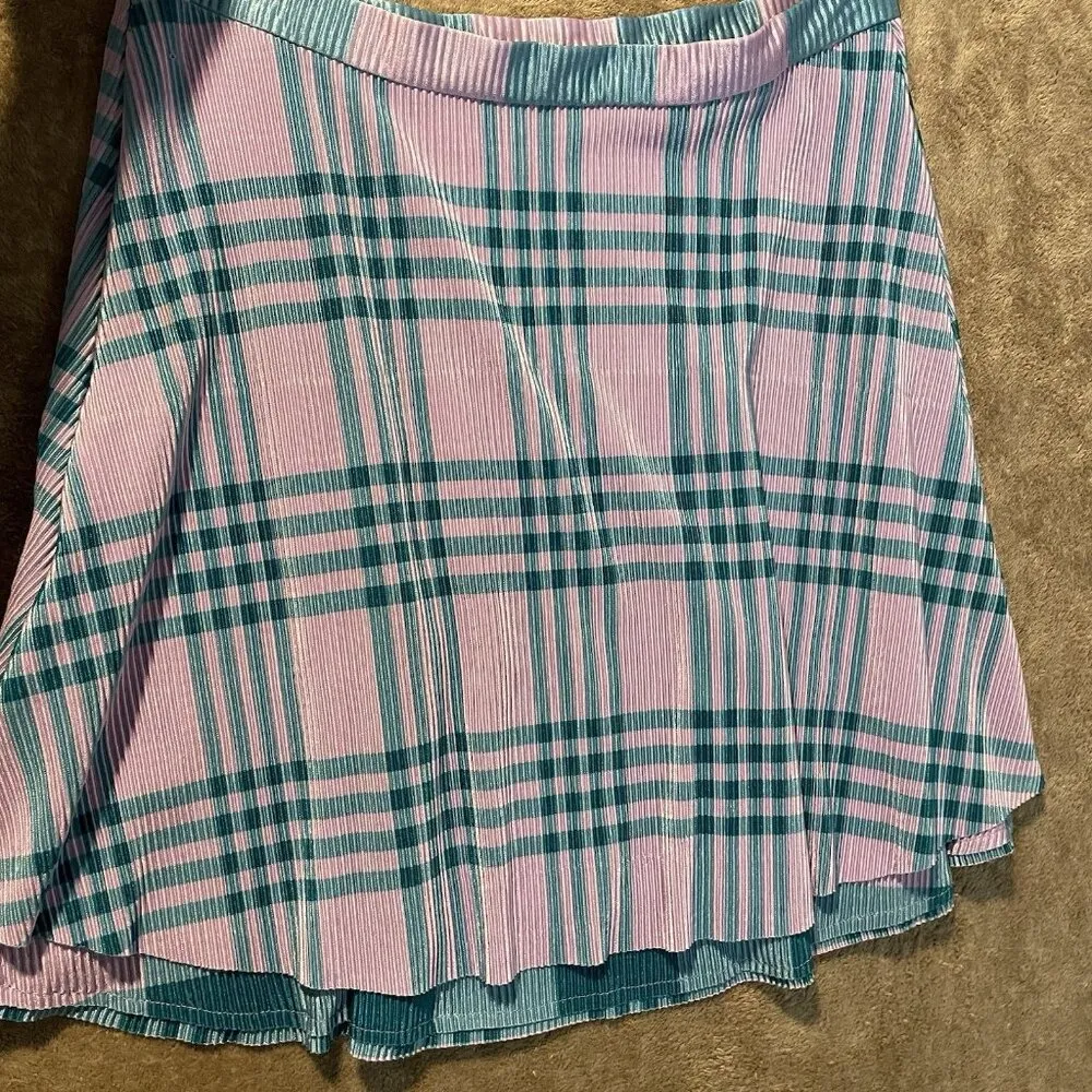 Urban Outfitters Skirt Womens Medium Mini Plaid Pink Turquoise Preppy Flowy - Image 3