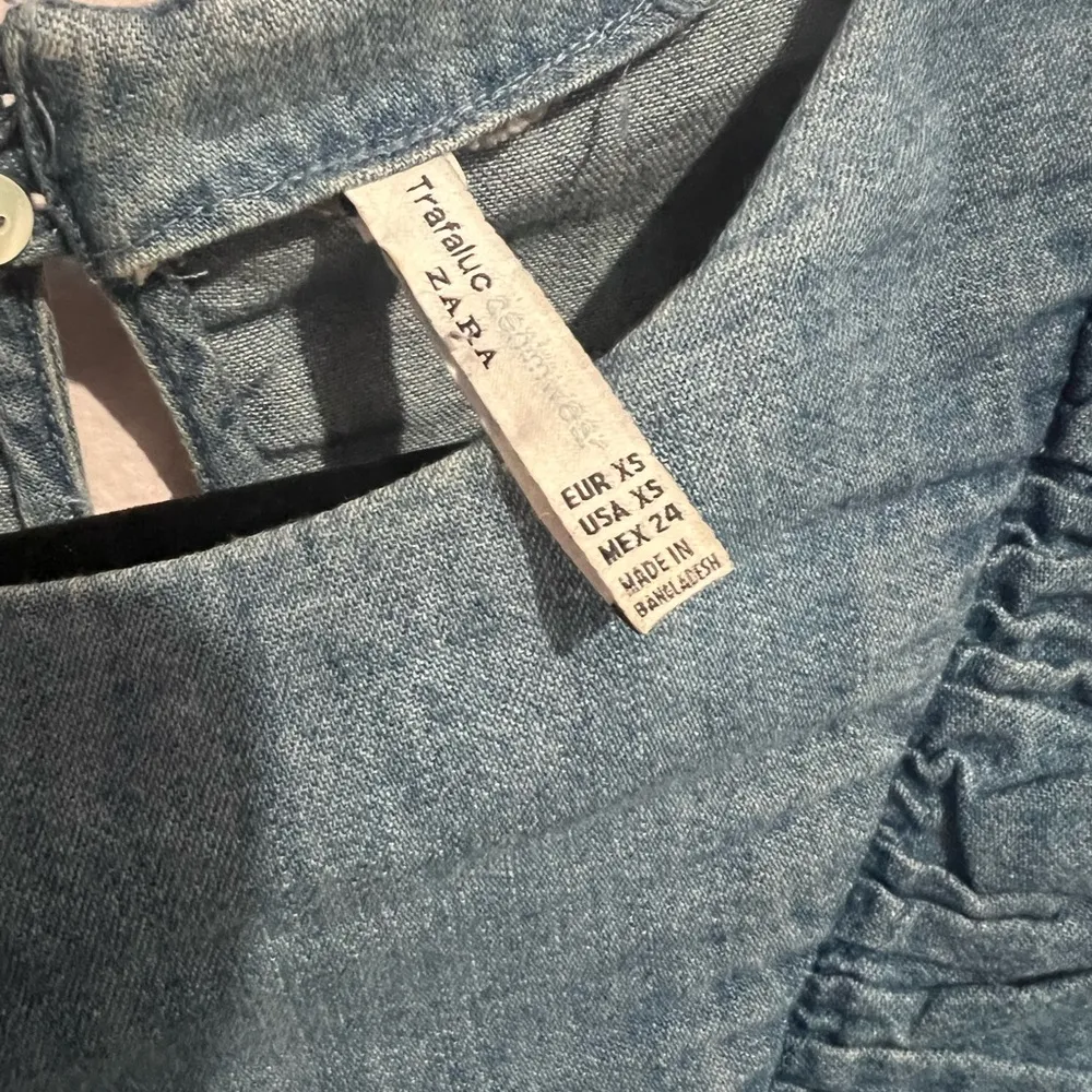 Zara Trafaluc Chambray Blue Denim Ruffle Mini Dress - Image 6