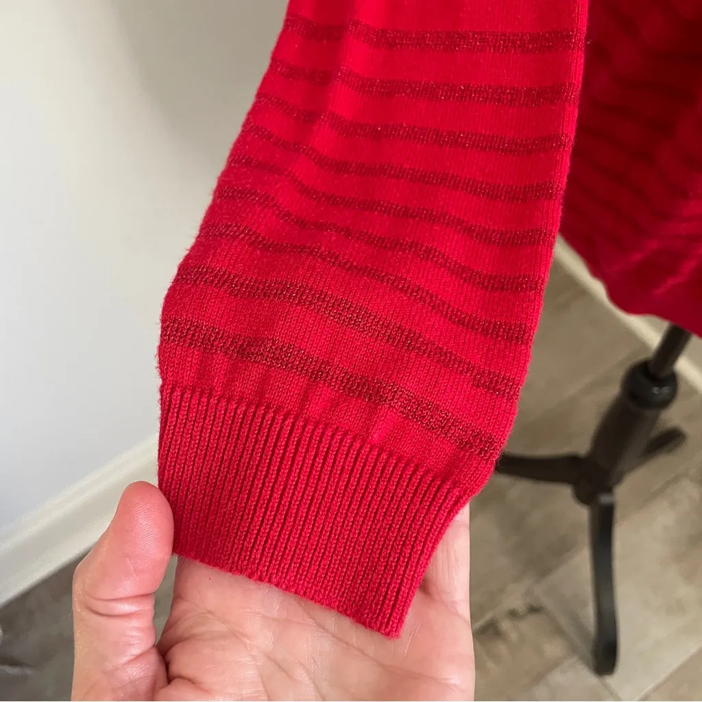 European Cardigan Sweater Medium Red Silver Metallic Stripe Clean Girl Pullover - Image 6