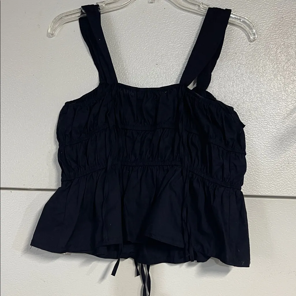 MOON RIVER WOMENS TIE DETAIL PEPLUM TOP BLOUSE LARGE NEW TAGS STRETCHY BLACK - Image 6