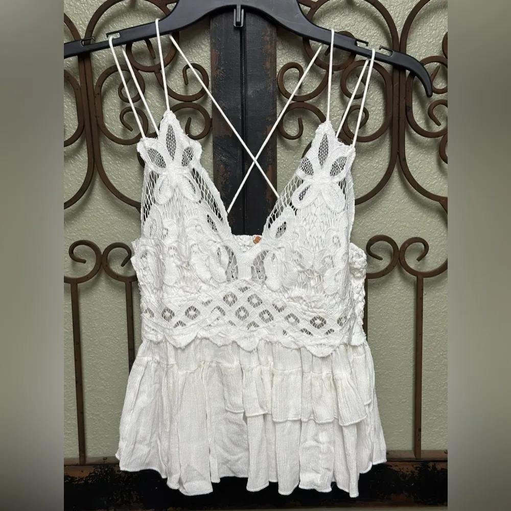 Free People Adelle lace smocked ruffle sleeveless vneck cami top - Image 4