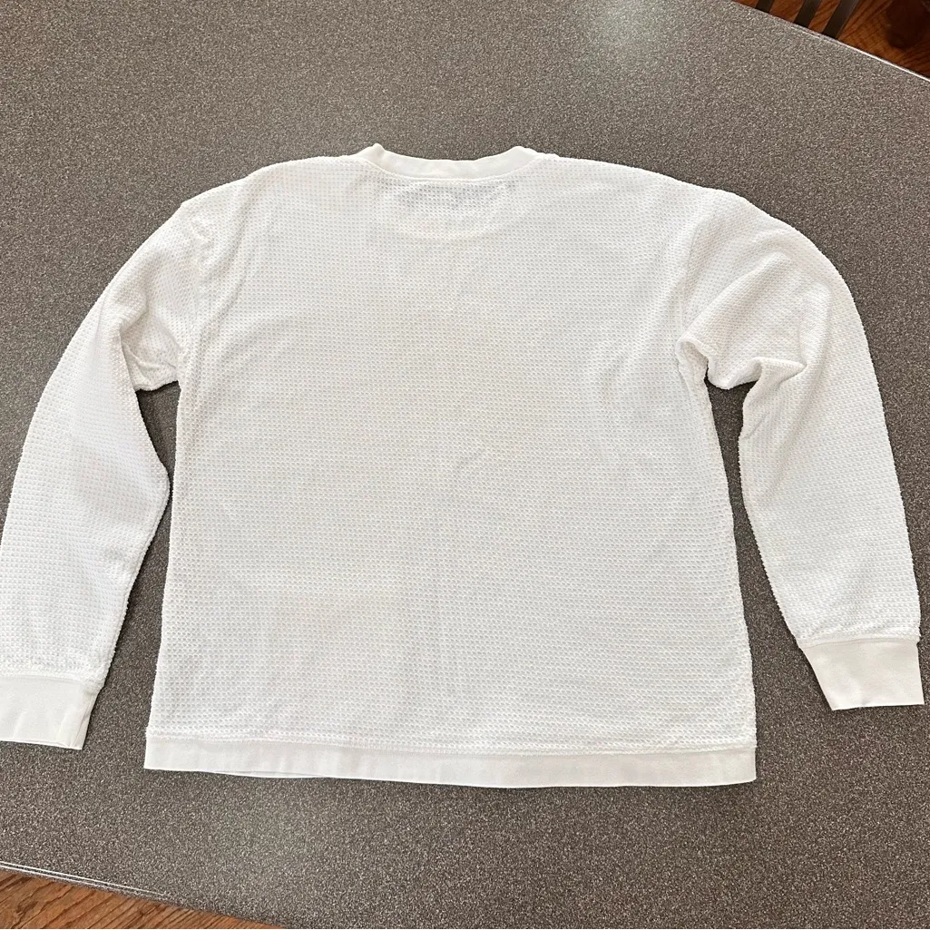 Garnet Hill Organic-Cotton Waffle-Knit Pullover 1 Front Pocket White - Image 3