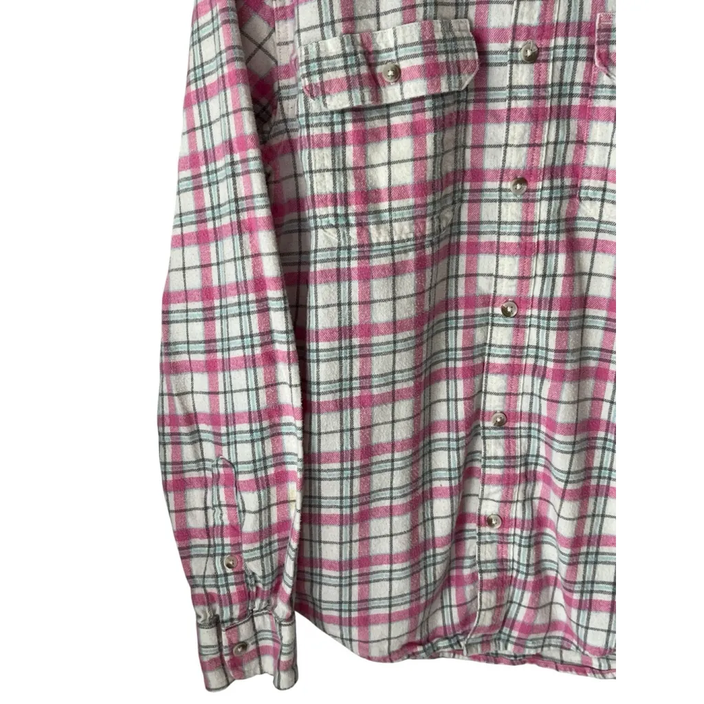 Mott & Grand Pink Plaid Flannel Shirt Womens S Long Sleeve Button Up Pockets Top - Image 4