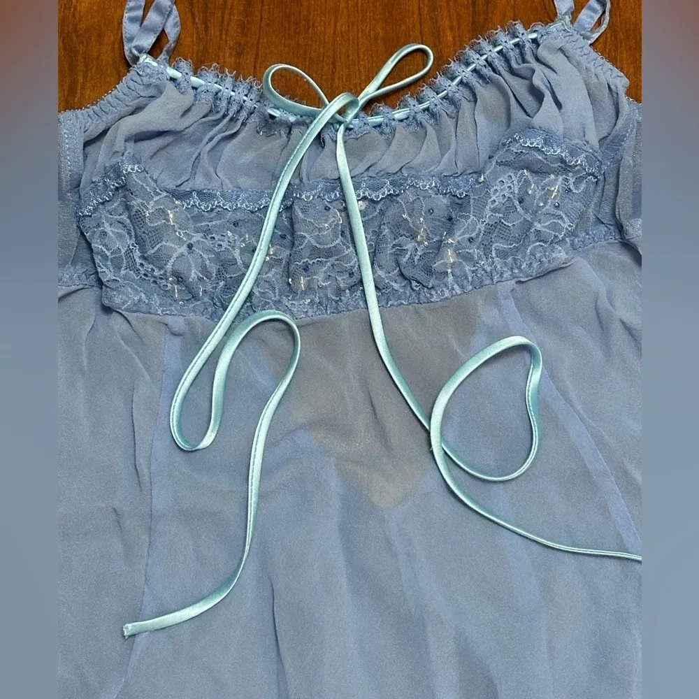 90’s Vintage SILK Victoria’s Secret Blue Babydoll Nightie – Y2K Coquette Size M - Image 5