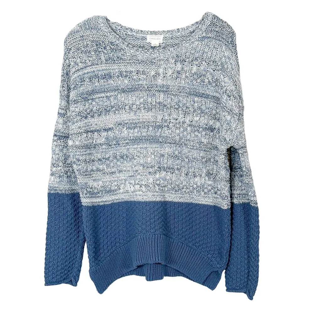 Caslon Blue & White Colorblock Split Hem Sweater, EUC, Size Small - Image 2