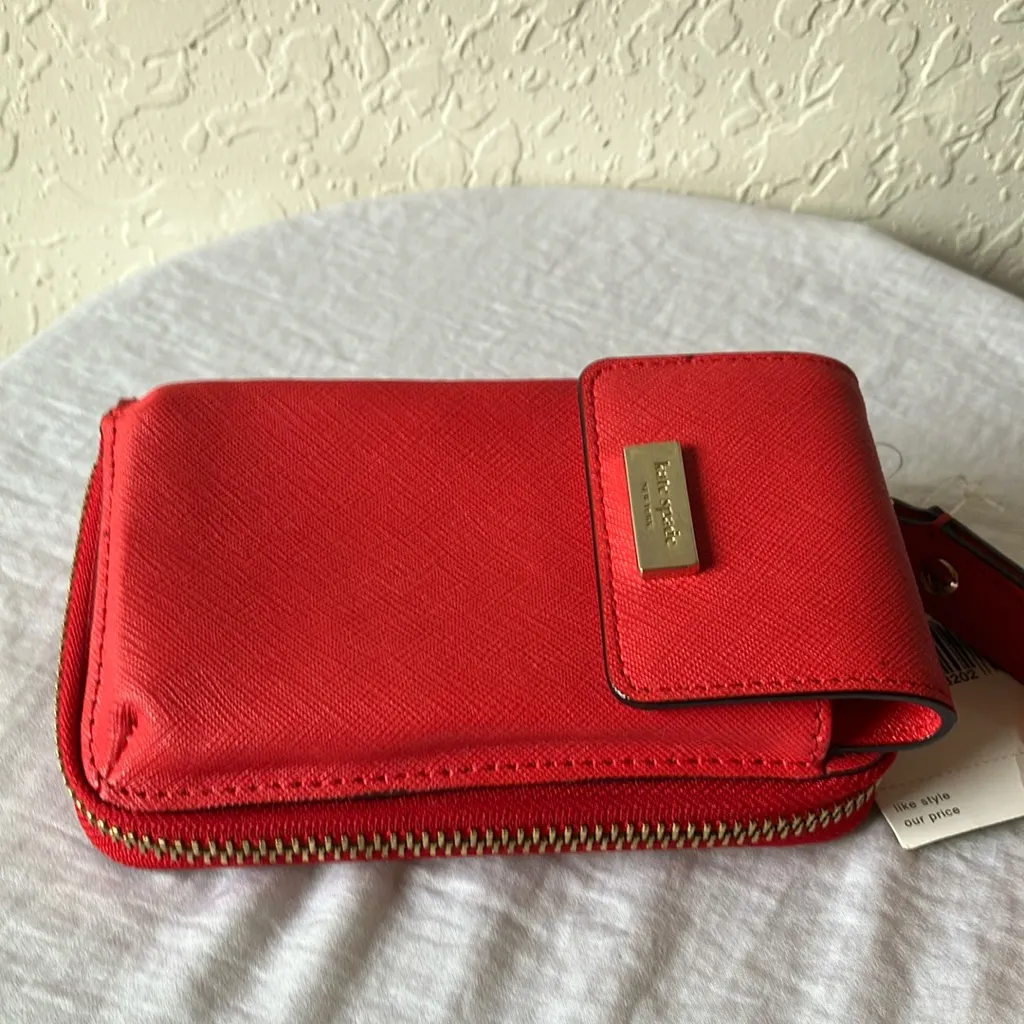 Kate Spade: Kirstie Geranium Red Newbury Lane Wallet- Wrstlet- Gold Tone - Image 10