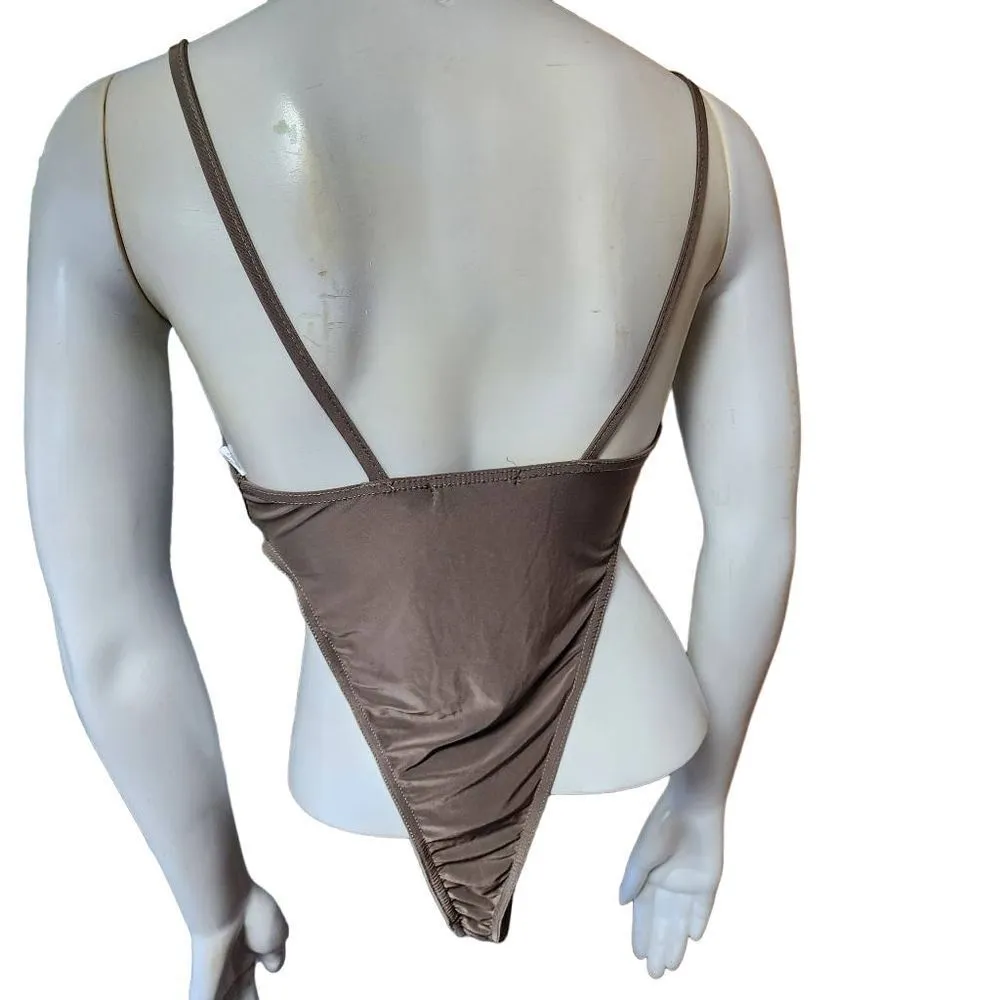 Pretty Little Things Brown & Blue Mesh Panel Detail Bodysuit (2) - Image 4