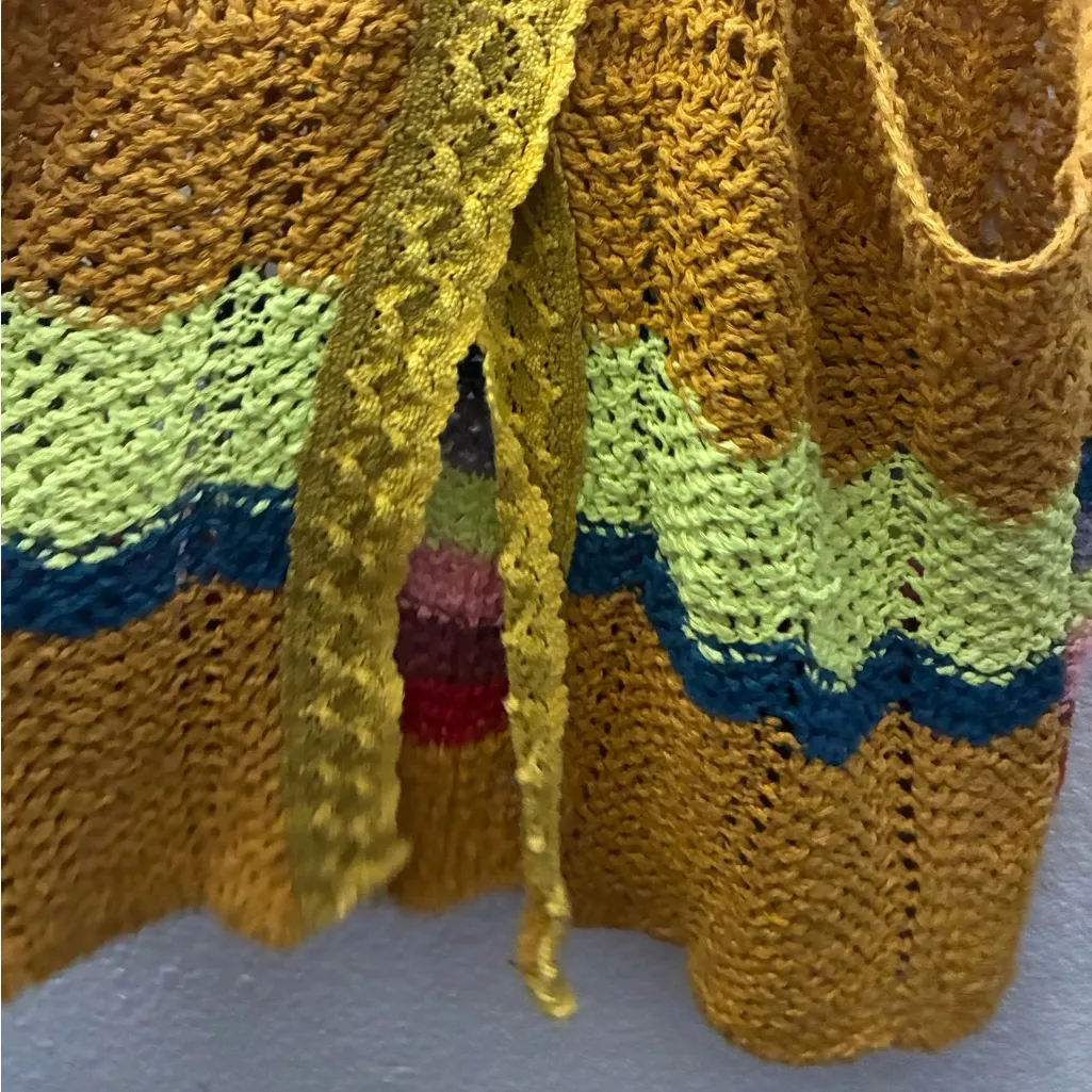 Free People Winding Road in Yellow Crochet Open Back Knit Tank Top M - Image 11