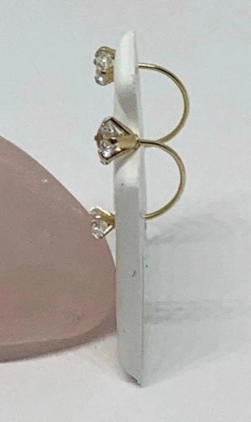 14k Solid Gold Telephone Earrings  3mm CZ  - Image 2