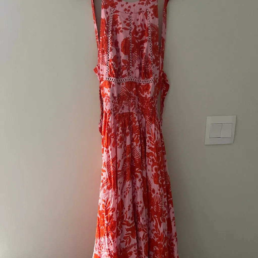 NWT Abel The Label ATL Rumi Candy Florals Maxi Dress Halter Pink Orange S - Image 6
