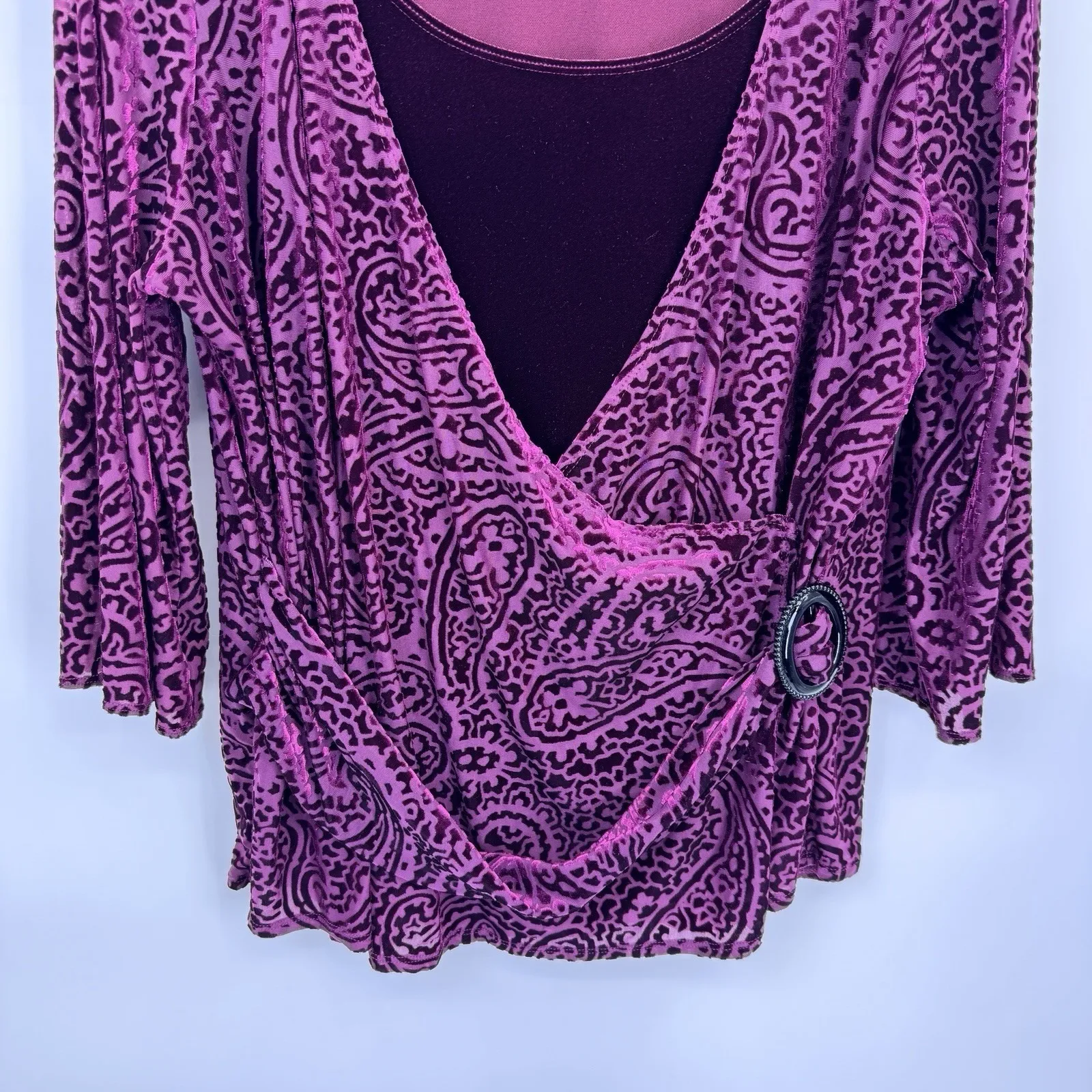 Vintage Y2K Notations Top Woman 2X Purple Velvet Layered Buckle Fairy Whimsigoth - Image 3