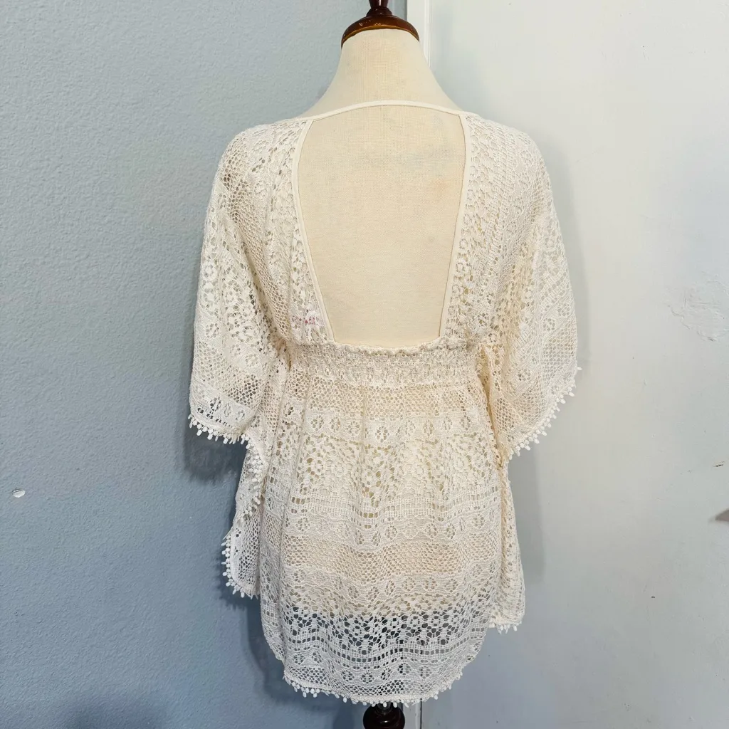 Xhilaration Women Bohemian Cream V-Neck Lace Swim‎ Cover Up Top Sz M - Image 6