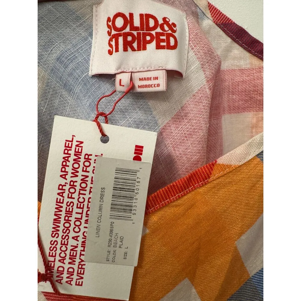 Solid & Striped NWT Size Large Linen Gingham Plaid Column Multicolor Maxi Dress - Image 6