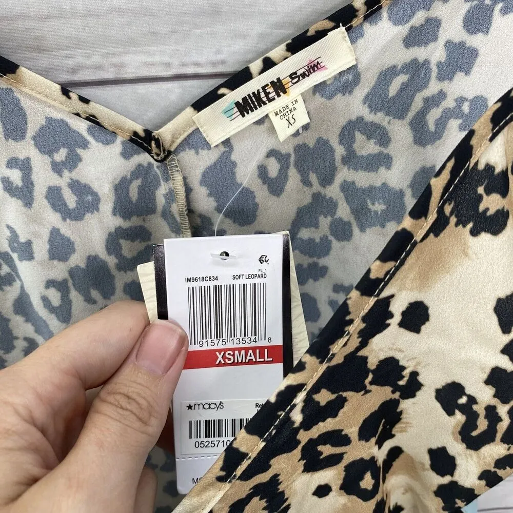 Miken Leopard Print Side Stripe Cover Up Midi Dress Tassel Belt Size XS New Brown - Image 5