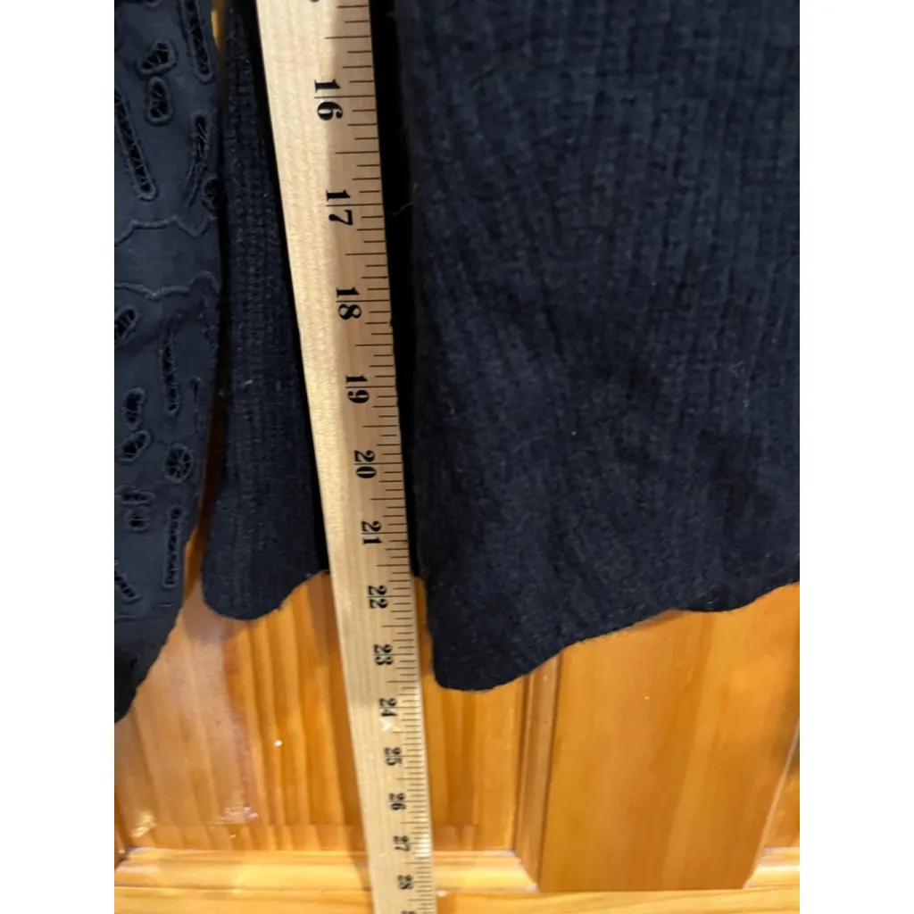 Sea NY Iris Eyelet Black Peasant Balloon Sleeve Wool Cotton Mock Neck Sweater - Image 4