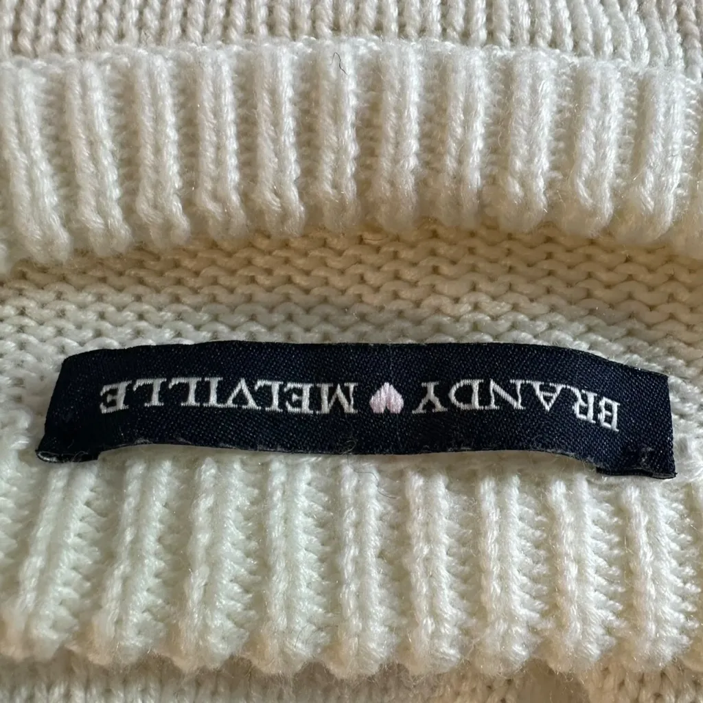 Brandy Melville Bernadette Crewneck Sweater 
White Stripe Retro Preppy Classic - Image 6