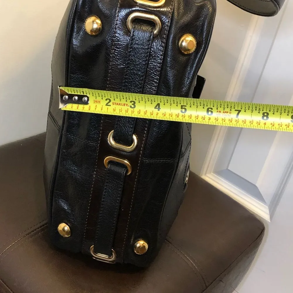 Italian Leather Satchel Top Handles Grommet Leather Accent Adj Strap - Image 11