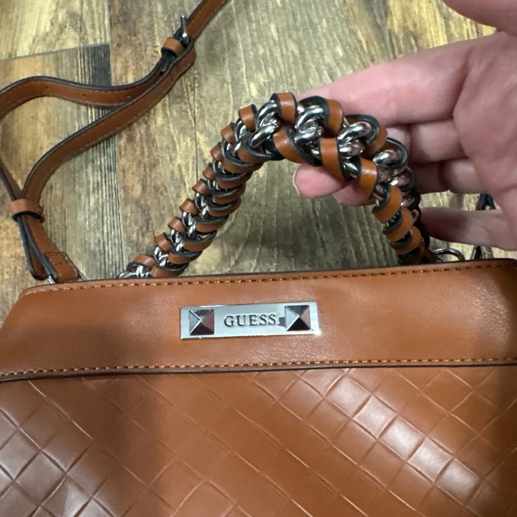 Guess Hillsdale satchel-style handbag brown faux-leather Braid Style Top Handle - Image 2