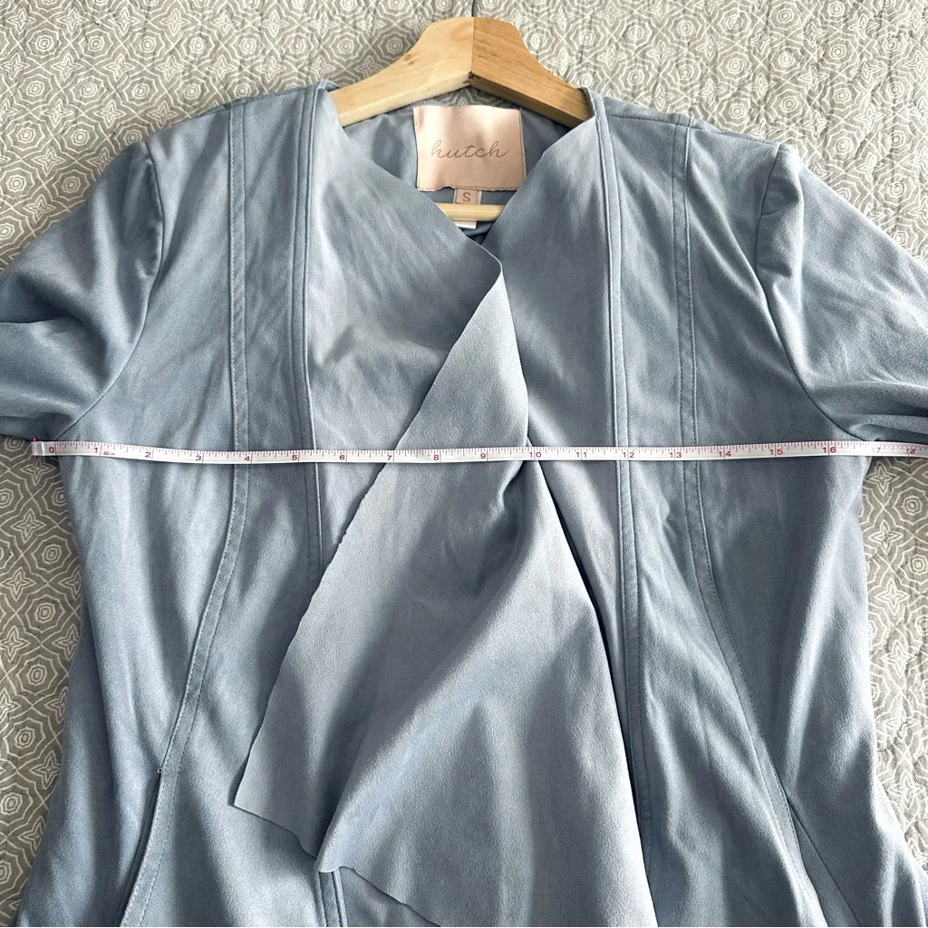 Hutch Anthropologie Draped Faux Suede Open Jacket Blazer Blue Gray Size S - Image 7